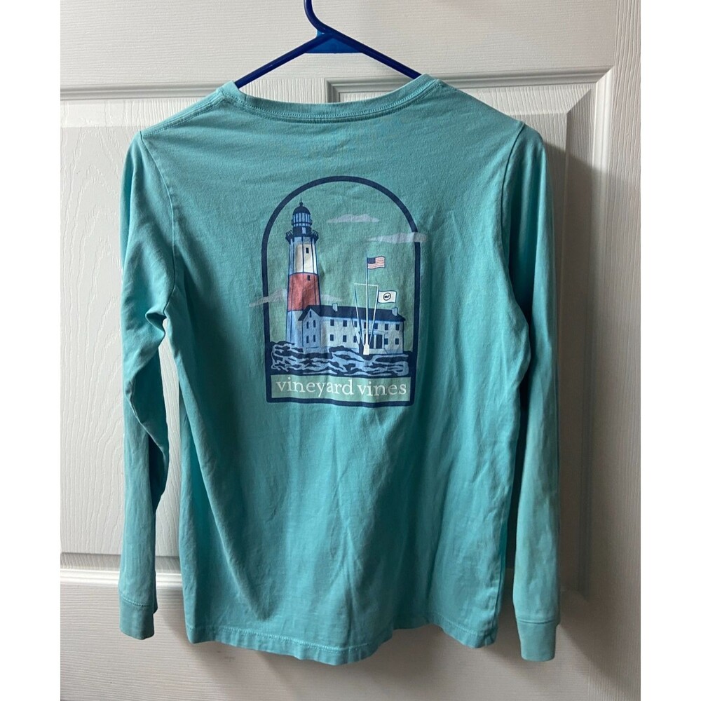 Vineyard Vines  Teal Long Sleeve Light House Graphic Pocket T-Shirt Women's S